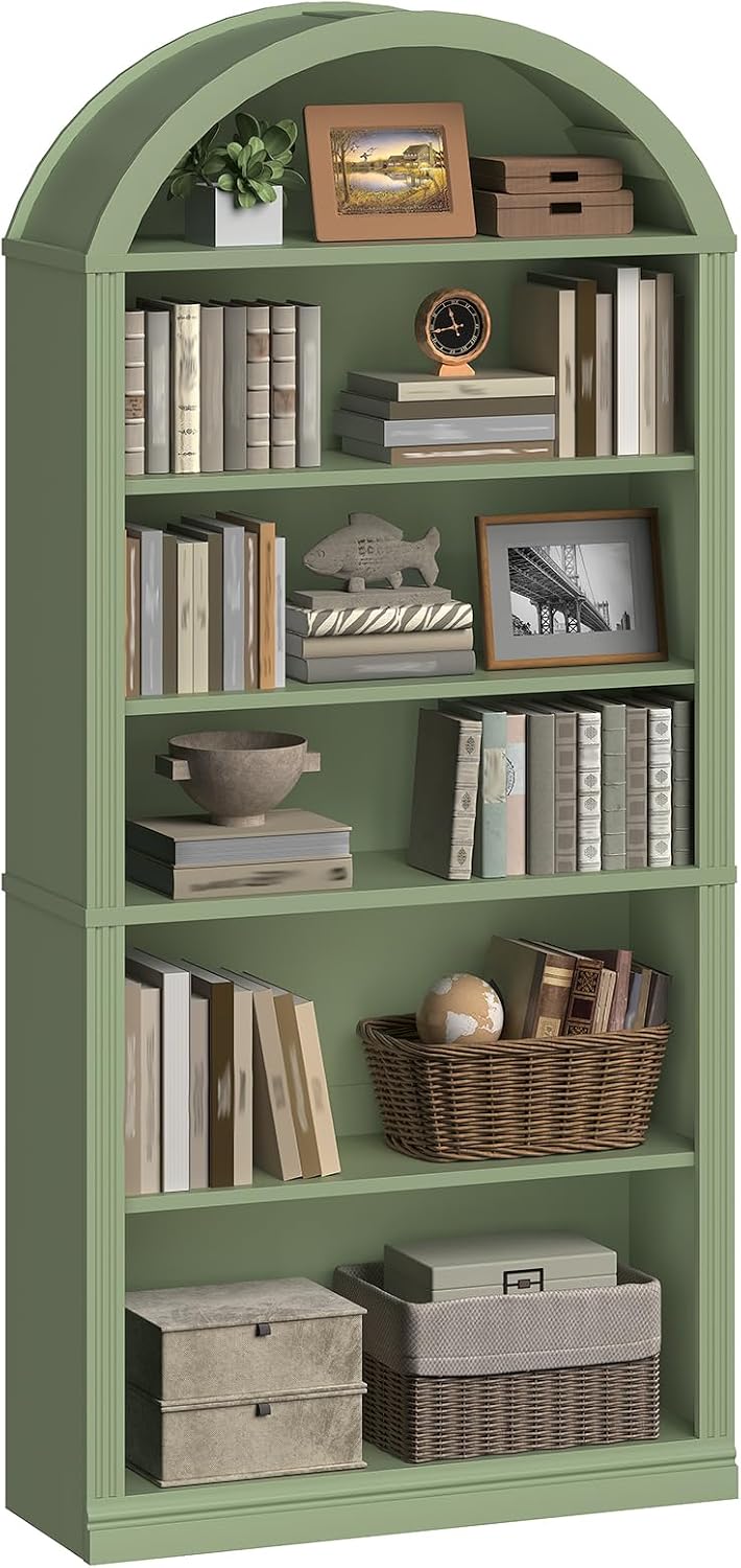 RALGEND Arched Bookshelf, 75.8" Tall Arch Bookcase with Storage