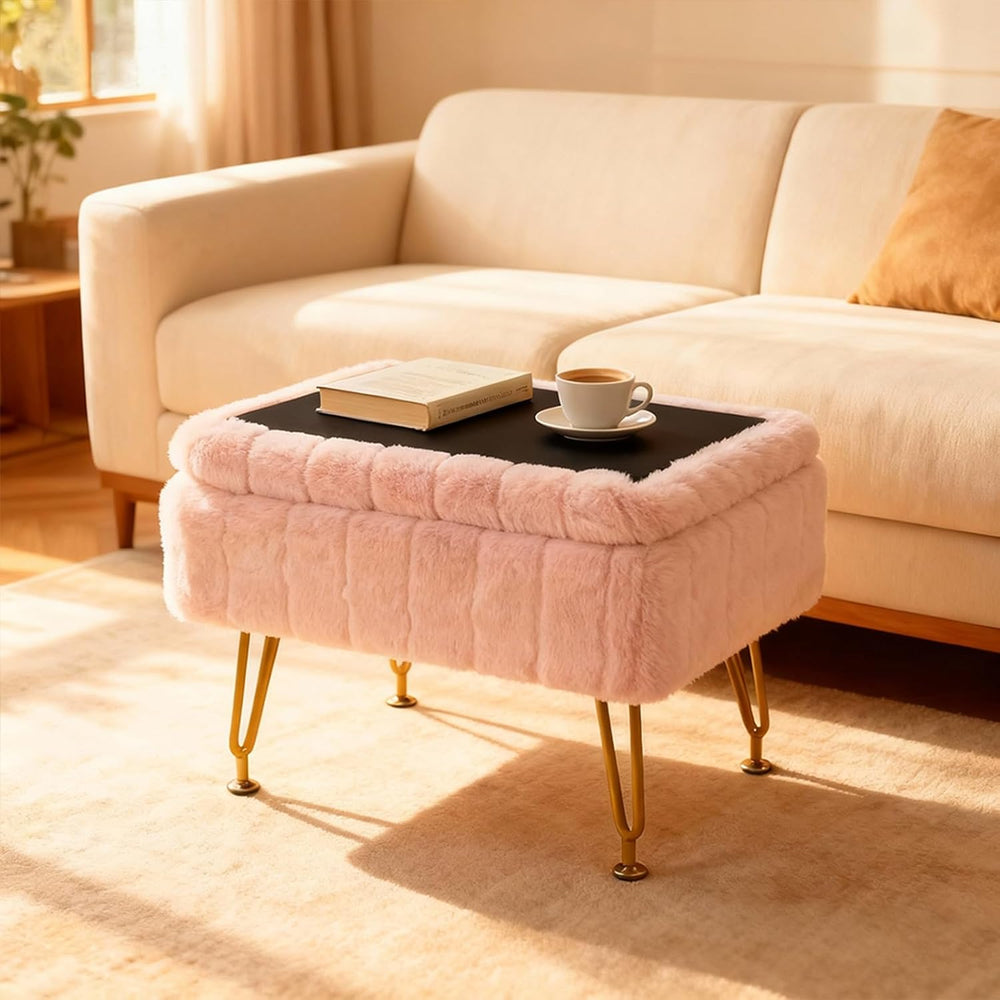 Small Foot Stool with Storage & Gold Metal Legs, Small Ottoman Foot Rest ...