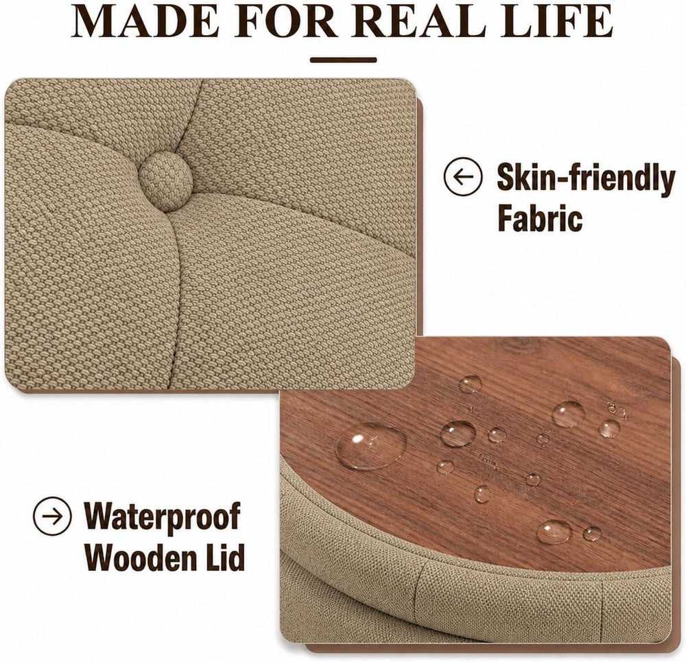 25" Round Ottoman with Storage, Small Coffee Table with Reversible Tray ...
