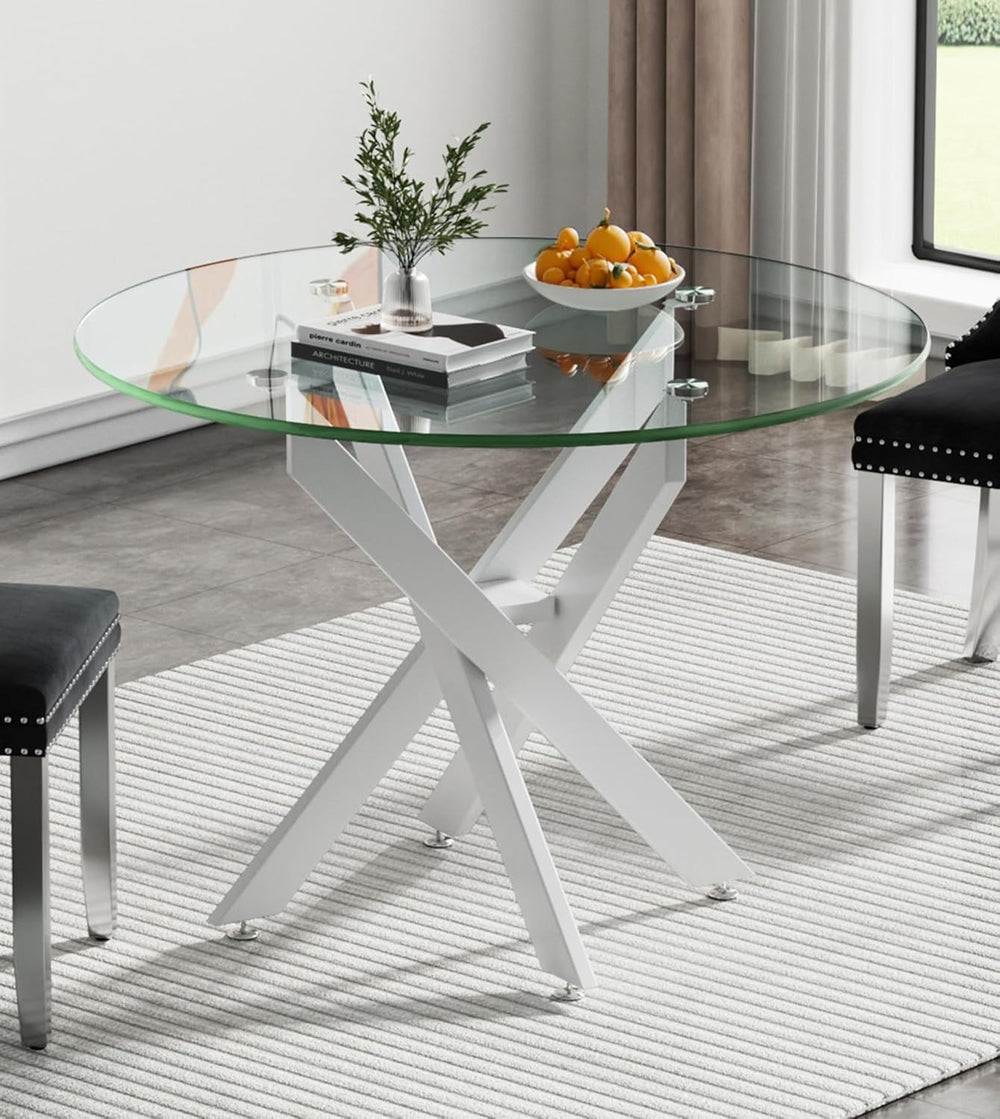 Modern Round Dining Table for 4, 36" Circle Glass Kitchen Dining Room Ta...