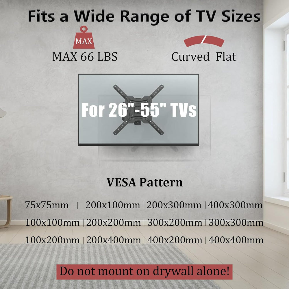 Full Motion TV Wall Mount, Corner Wall Mount Bracket with Swivel Tilt Arm, Fi...