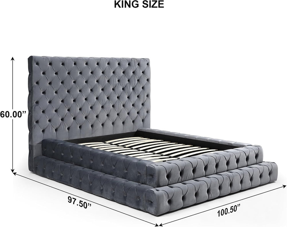 Better Home Products Eleonora King Size Velvet Upholstered Bed with Deep Butt...