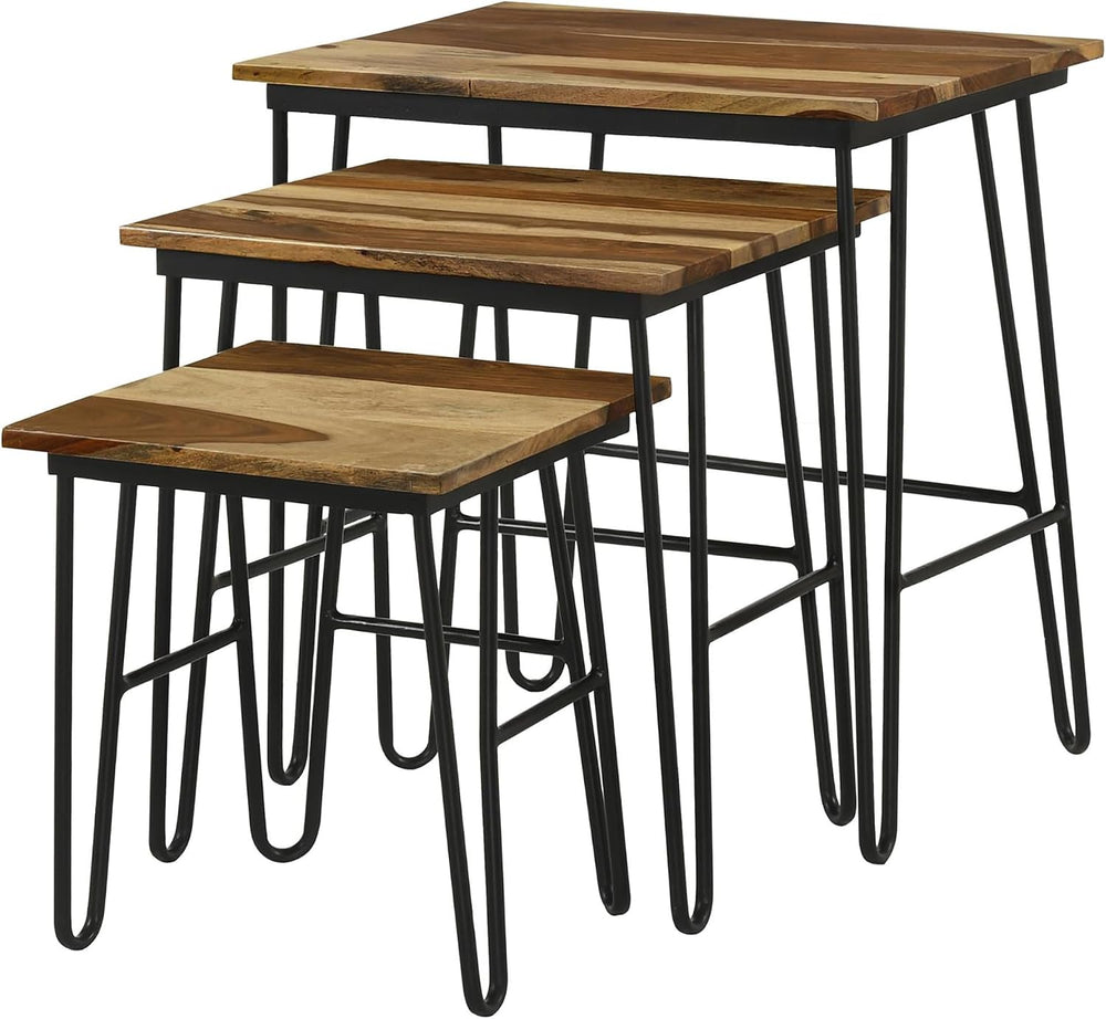 Natural and Black 3 Nesting Table with Hairpin Legs
