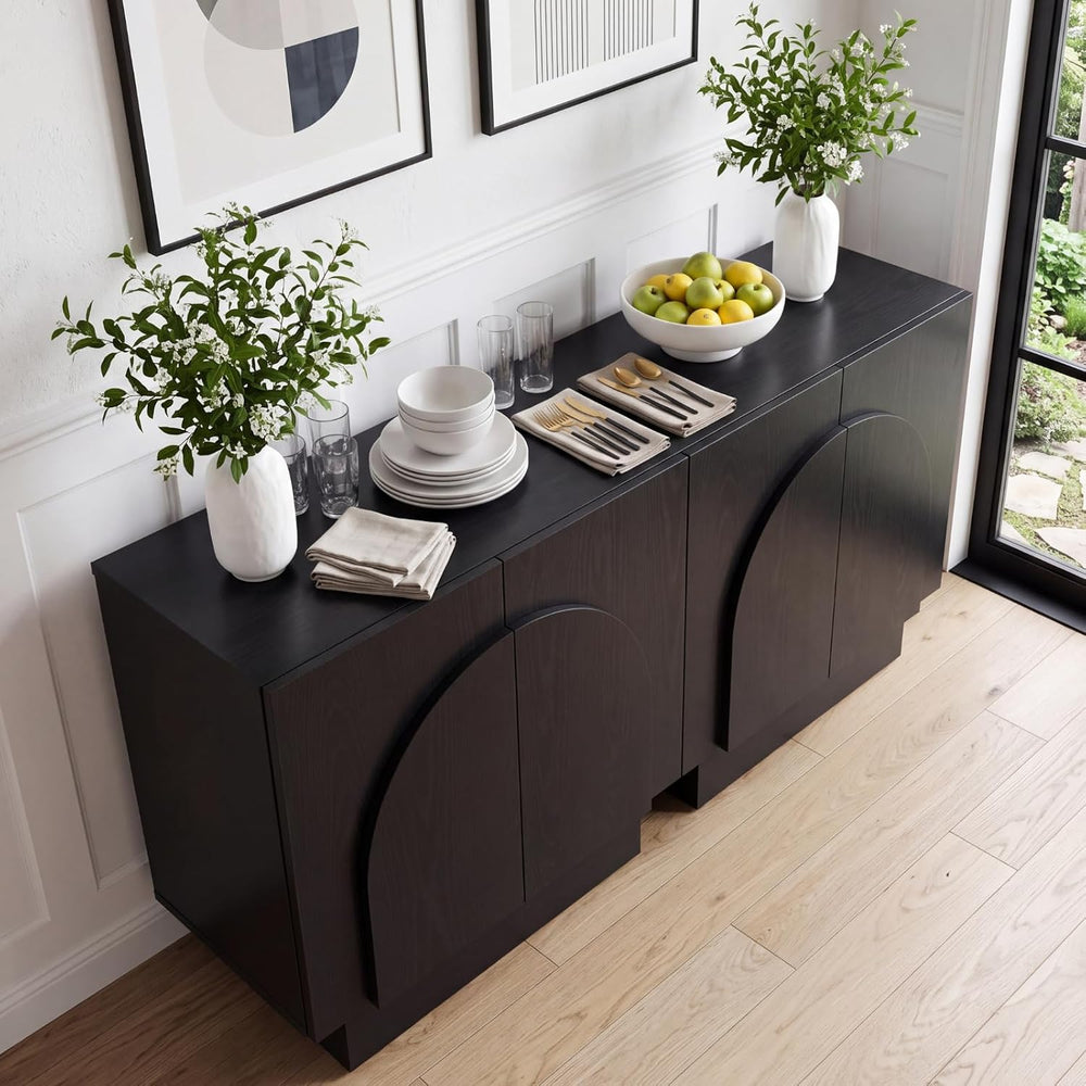 Ya-Home Black Sideboard Buffet Cabinet with Storage, 31.5” Modern Sideboard C...