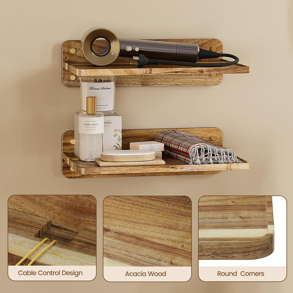 Acacia Wood Projector Shelf Wall Mount, 15.75" Floating Wall Shelf for P...