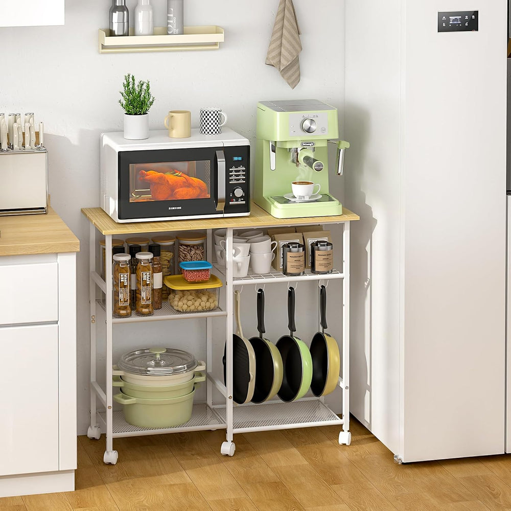 ThreeHio Kitchen Island cart with Storage, Mobile Kitchen Cart with 4 Hooks a...