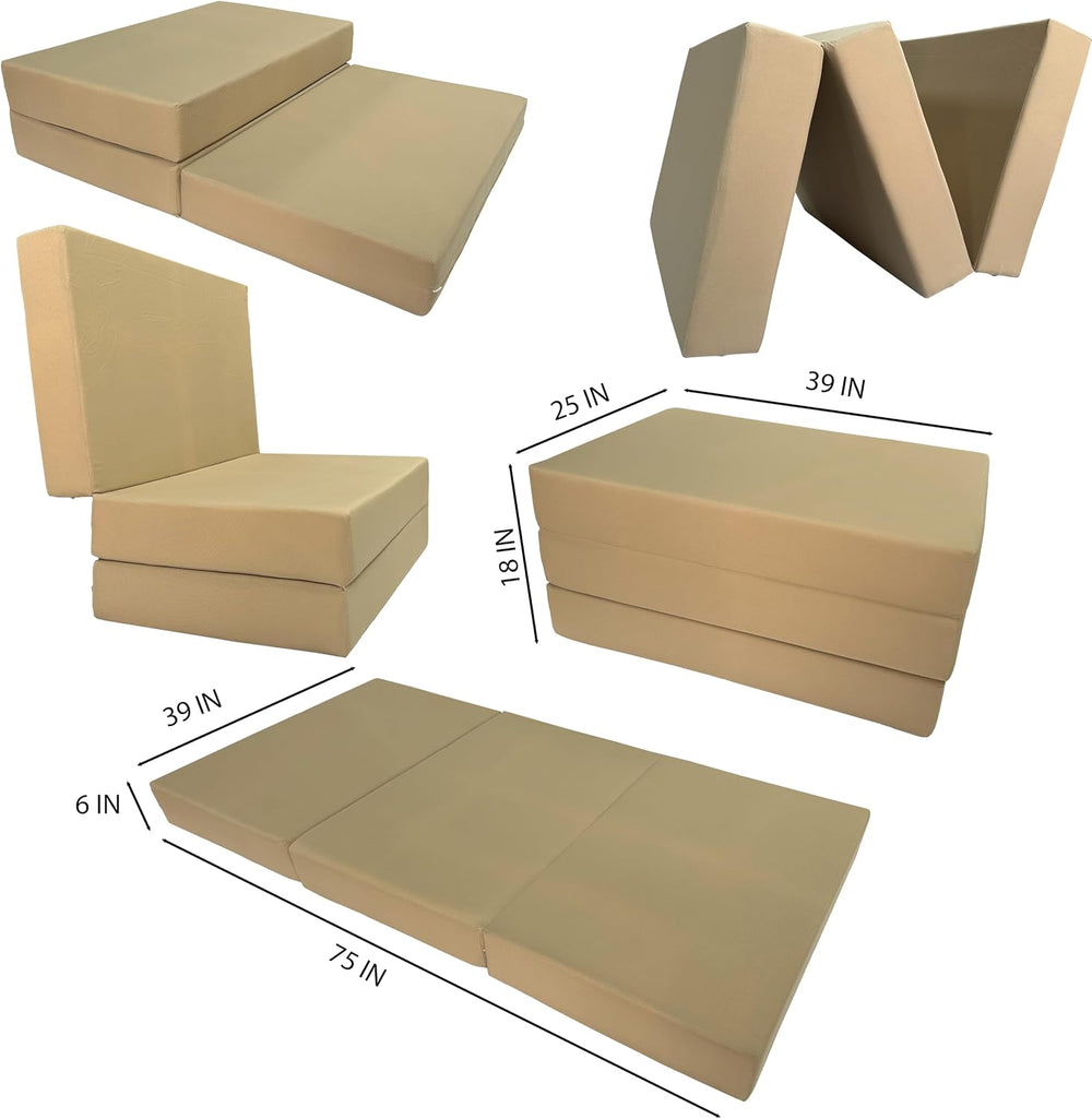 D&D Futon Furniture Tan Trifold Foam Beds, Shikibuton, Tatami Cushion Top...
