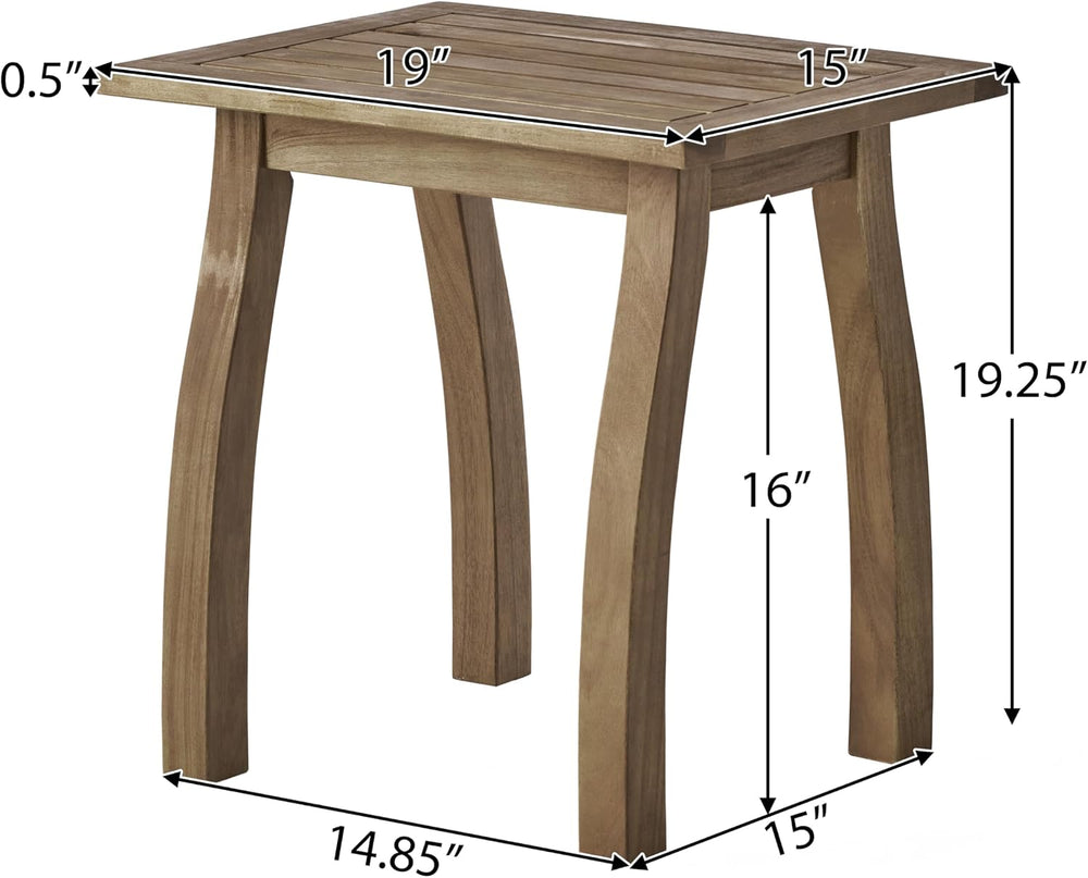 Outdoor Patio Side Table, Wood Accent End Table in Natural Stained, Weather-R...