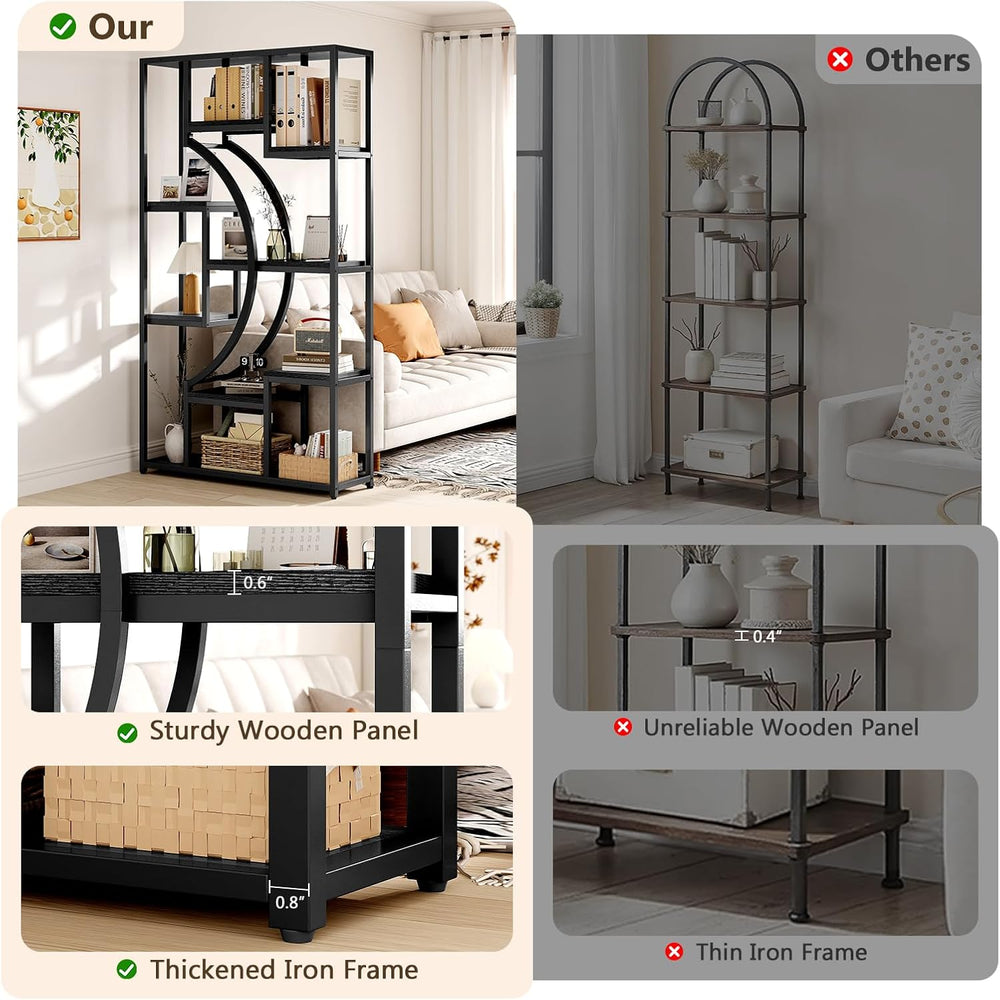 LGHM Bookshelf Set of 2 with Metal Frame, 5 Tier Geometric Bookcase, Adjustab...