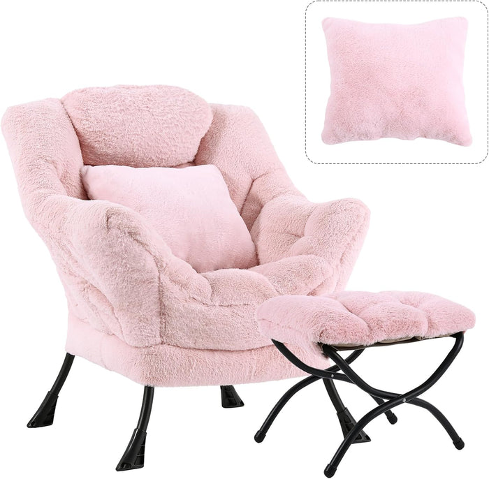 Lazy Chair with Ottoman, Comfy Reading Chair for Bedroom