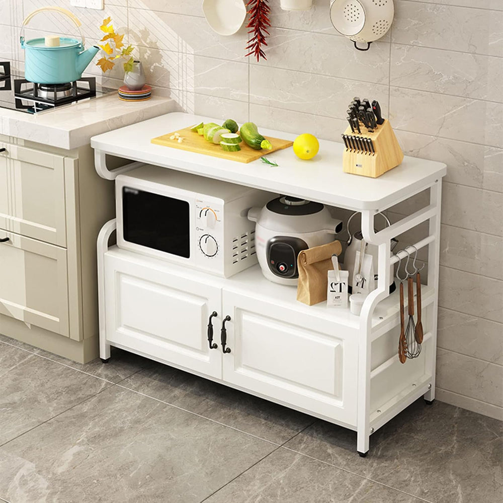 3 Tier Kitchen Rack with Side Hooks Microwave Stand and Utility Storage Shelf...