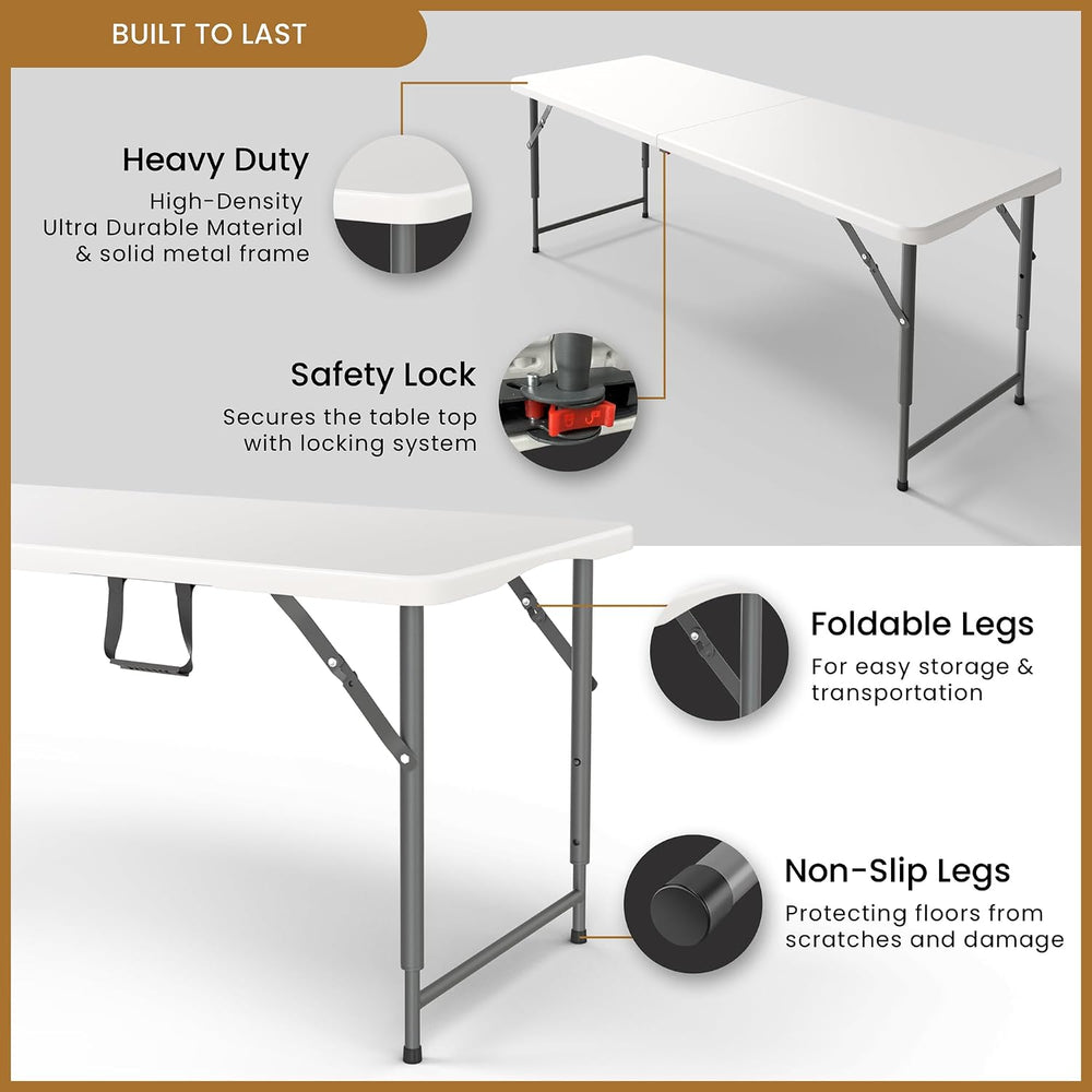 5.5 Feet ADJUSTABLE Foldable Table with Built in Handle & Steel Legs | 5....