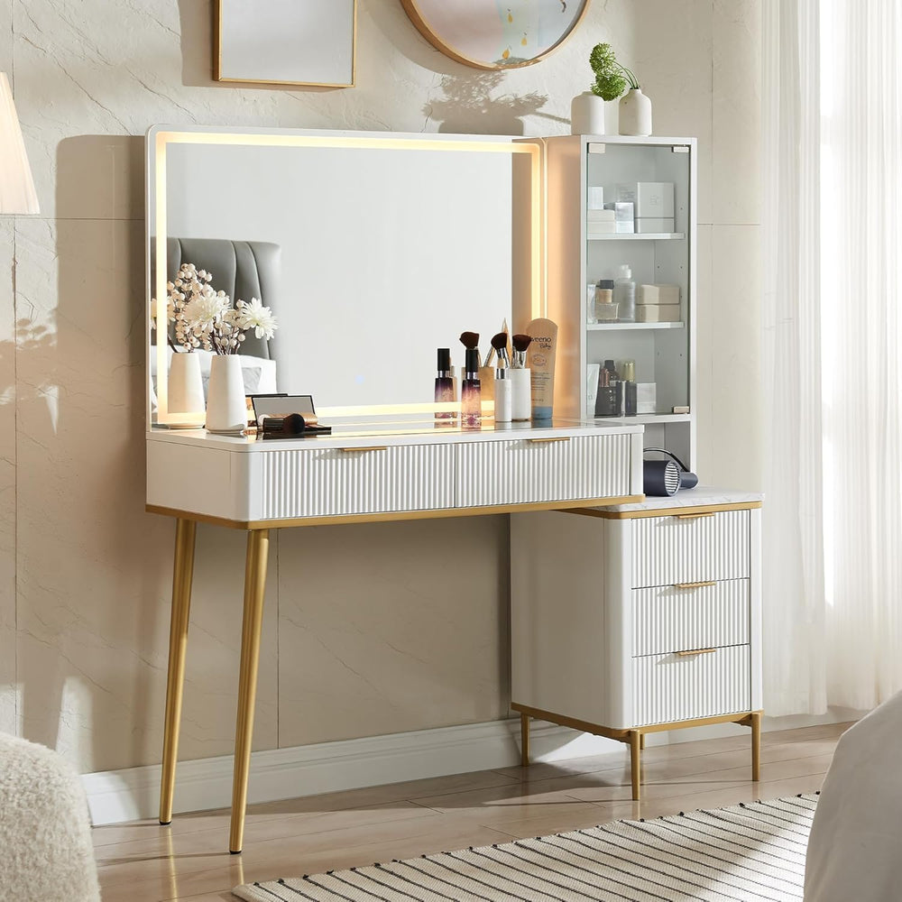 T4TREAM Fluted Makeup Vanity Desk with 36" HD Lighted Mirror, 48" B...