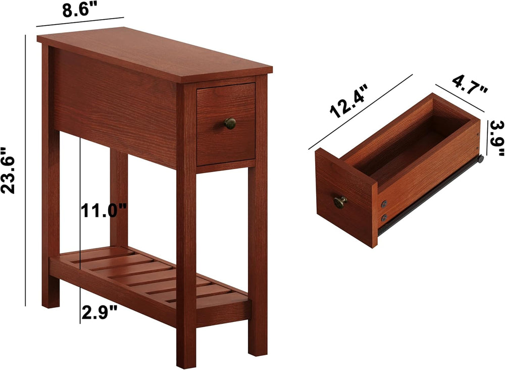 ChooChoo Narrow End Table, Small Side Table for Small Spaces, Slim End Table ...