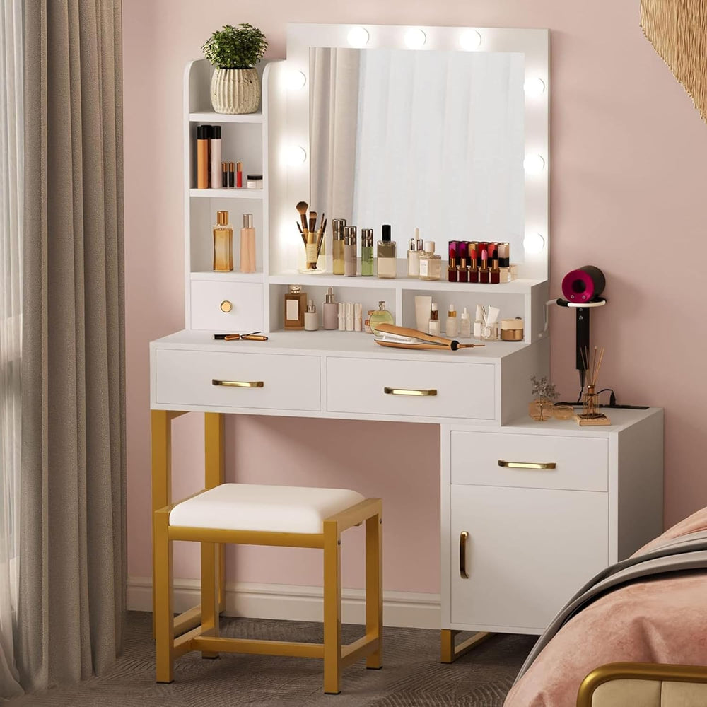 DWVO Vanity Desk with Mirror and Lights | Makeup Vanity with 3‑Mode Lighting ...
