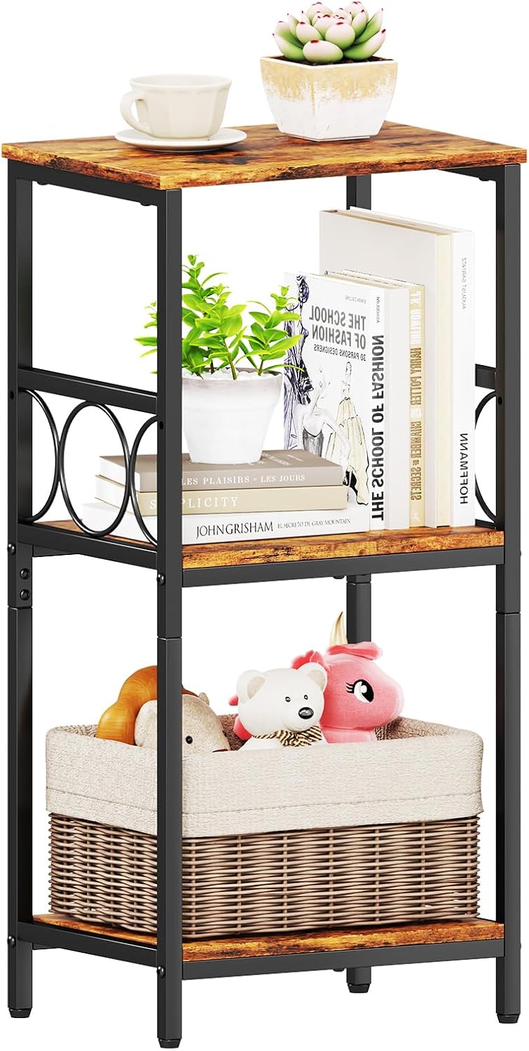 Side Table 3-Tier End Table with Adjustable Shelf Modern Tall Nightstand Smal...