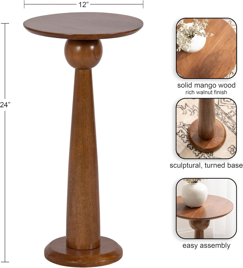 Kate and Laurel Jakob Modern Wooden Round Side Table; 12 x 24; Walnut Brown; ...