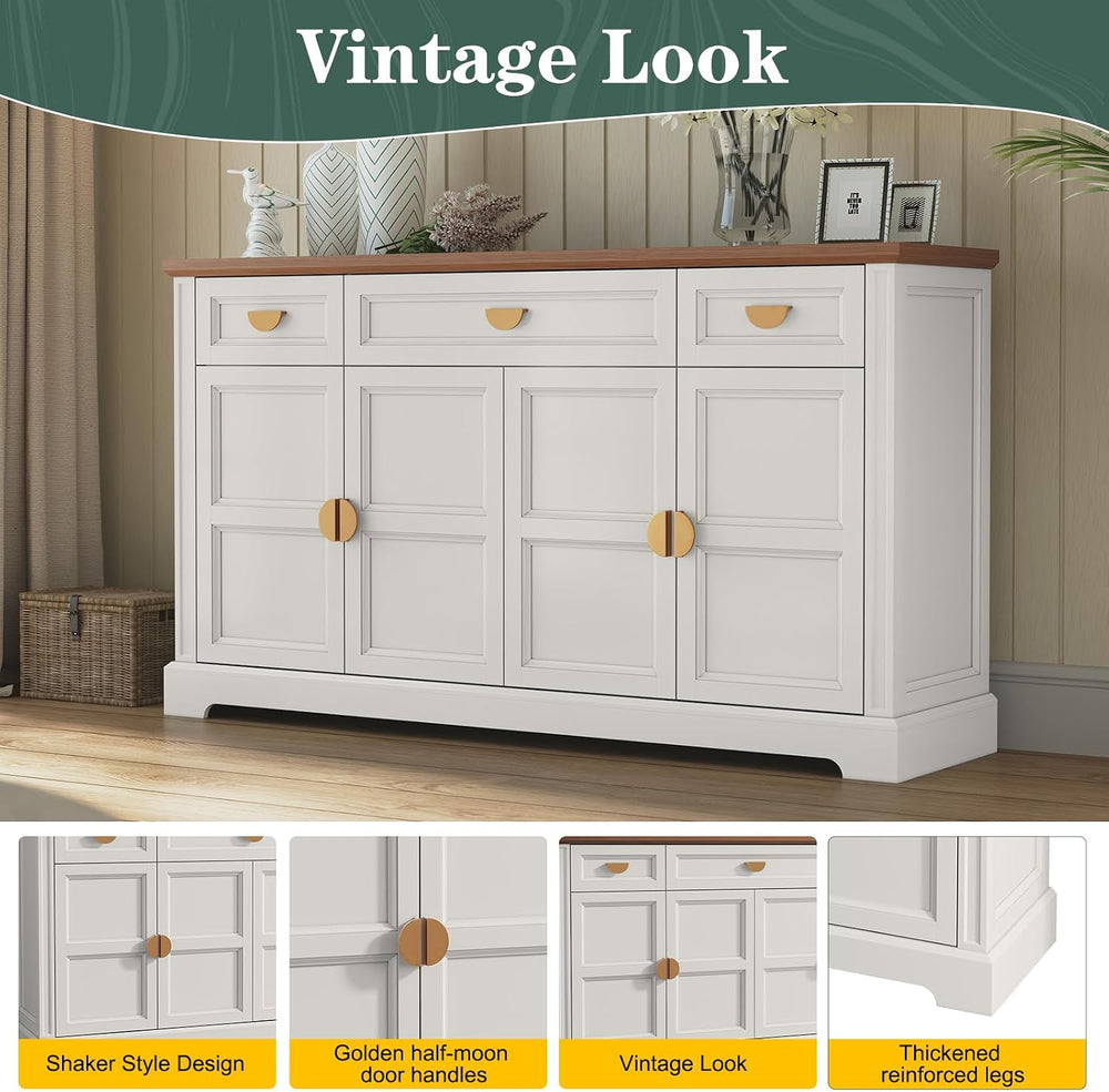 HLR Buffet Cabinet with Drawers,60” Large Sideboard Storage Cabinet with Shel...