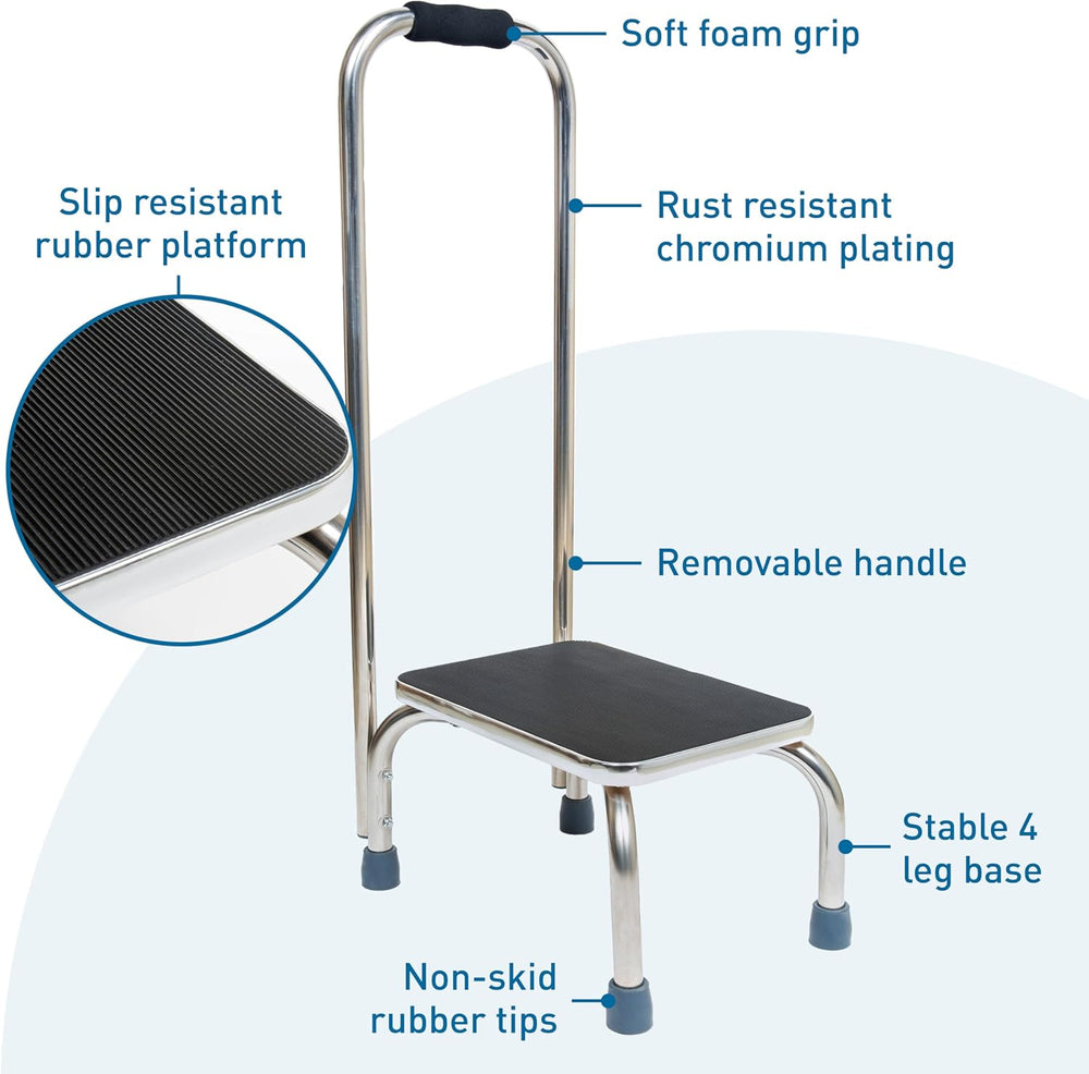 BodyMed Heavy-Duty Foot Step Stool with Handle and Non-Slip Rubber Platform f...