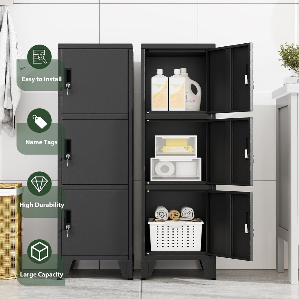 Metal Lockers for Employees-3 Doors Storage Locker with Shelves and Lockable ...