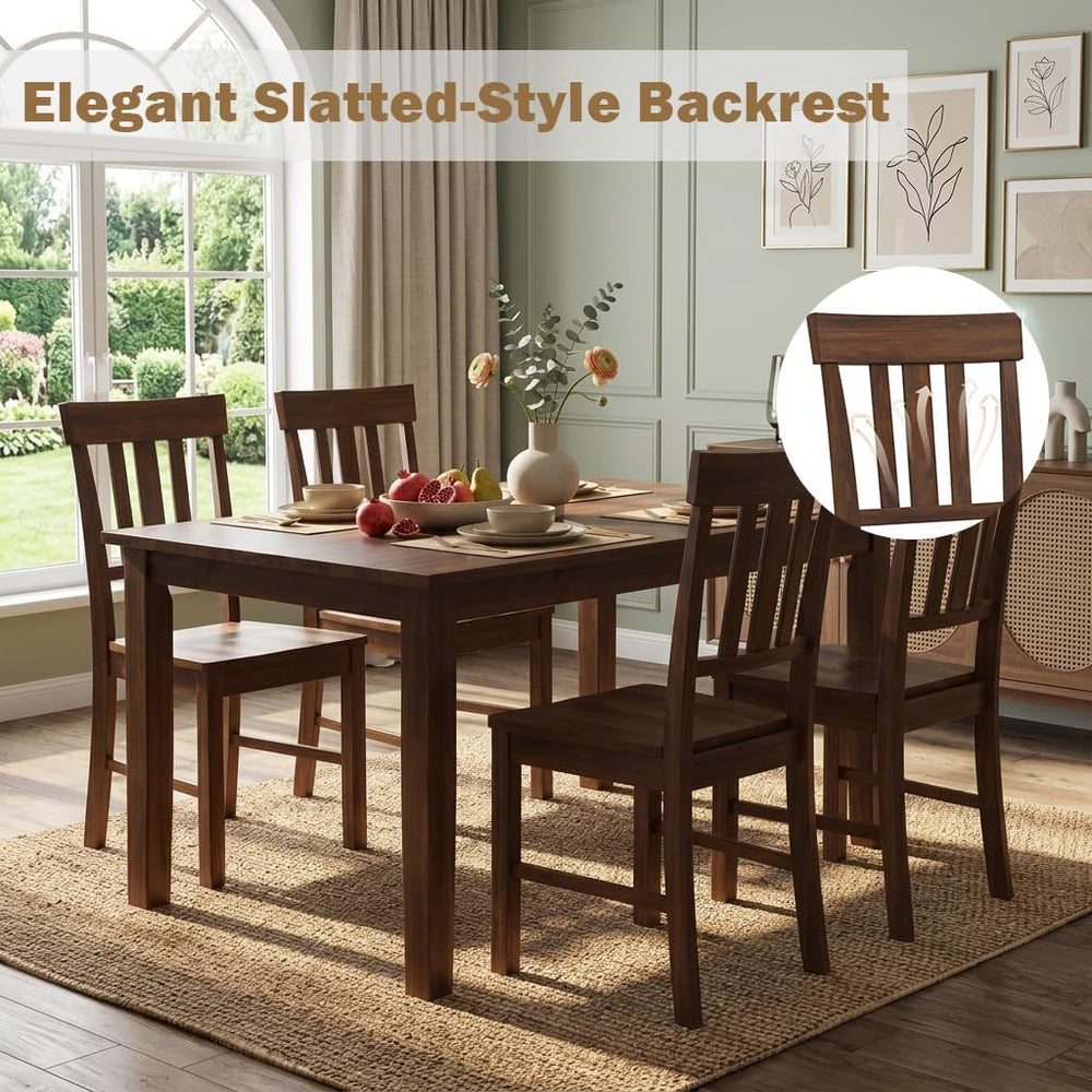 COSTWAY Wood Dining Chairs Set of 4, Solid Rubber Wood Kitchen Side Chair w/W...