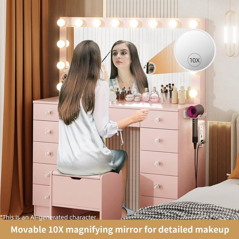 VOWNER Vanity with Lighted Mirror - 46" Makeup Vanity Desk with 11 Drawe...