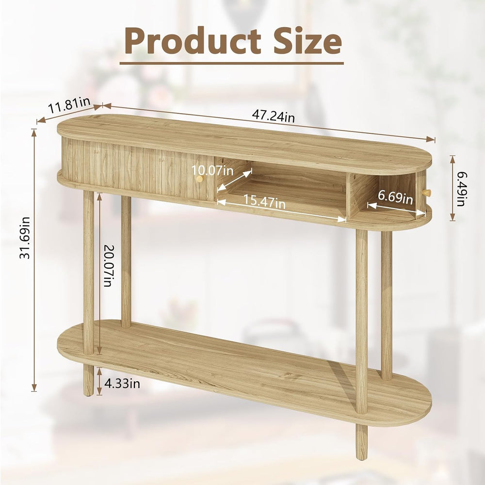 ARTPOWER Entryway Table with Storage, 47.2”, Natural Wood | Fluted Console Ta...