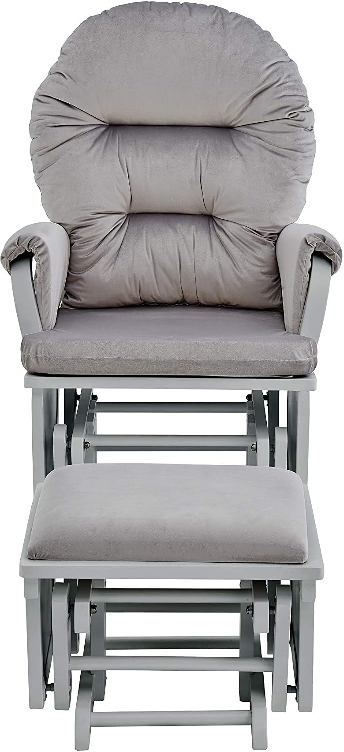 Glider and Ottoman Gray Wood and Light Gray Fabric