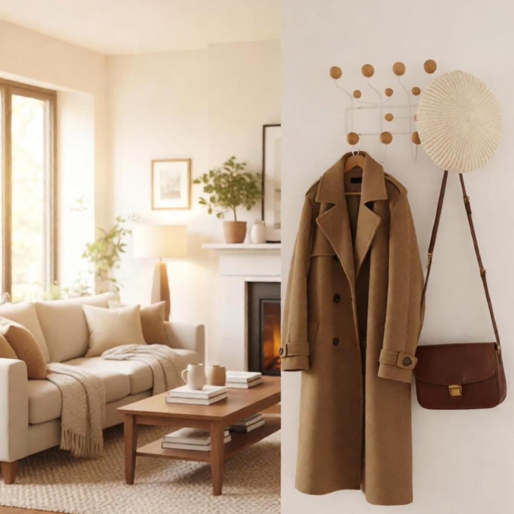 SHISEDECO Mid Century Modern Hang it All Coat Rack White Frame Natural Ball