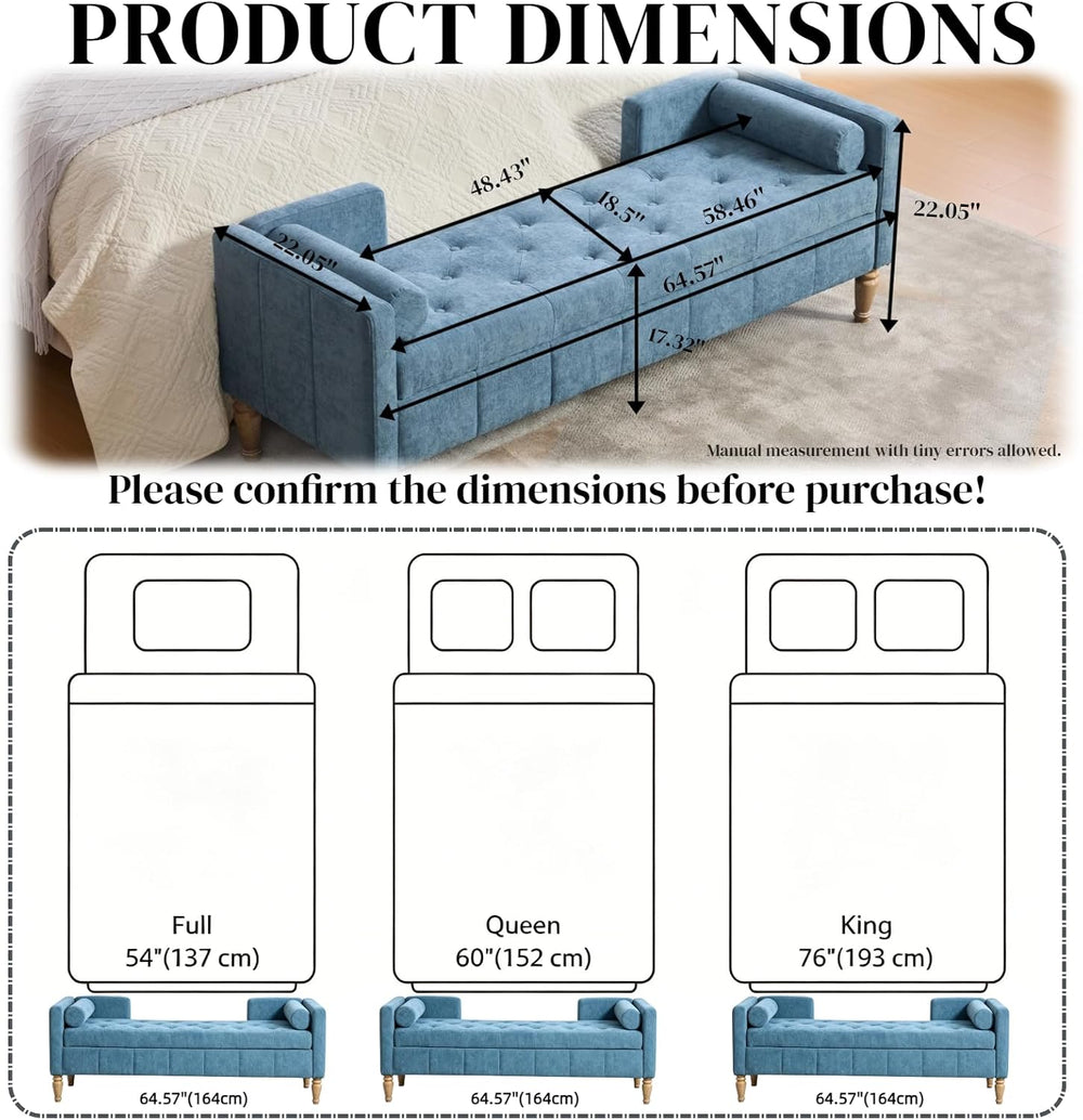 Aoiy & Wifon 64.57" W End of Bed Bench King Size, Upholstered Large ...