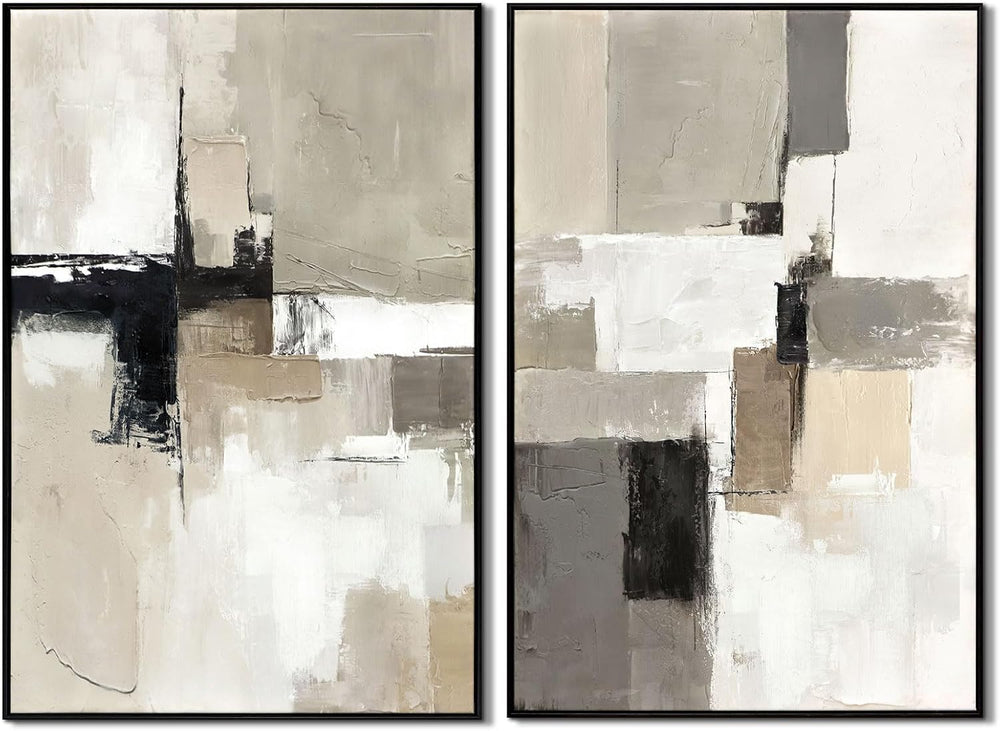 SAFERRYHOME Neutral Abstract Beige,Gray and Black Wall Art Set of 2,24"x...