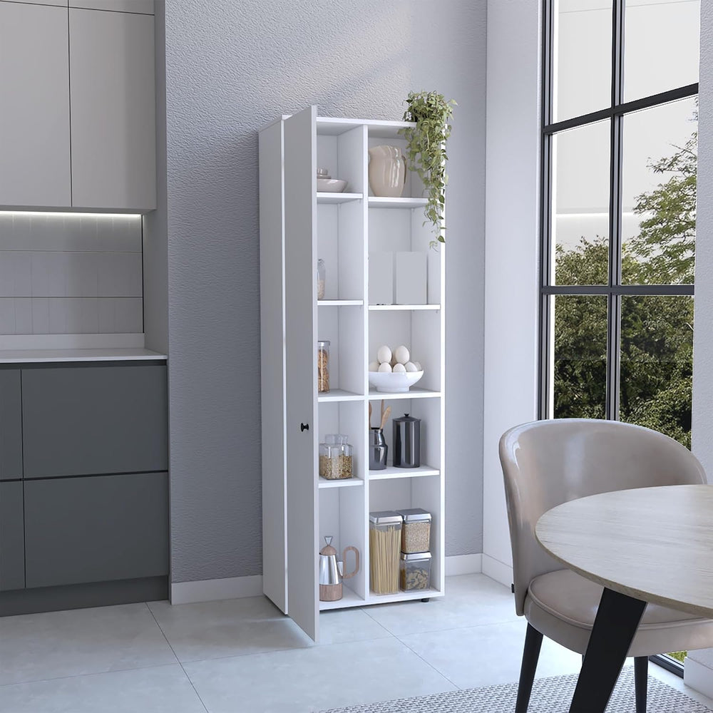 Pantry Storage Cabinet with Five Interior and Exterior Shelves, Kitchen Sideb...