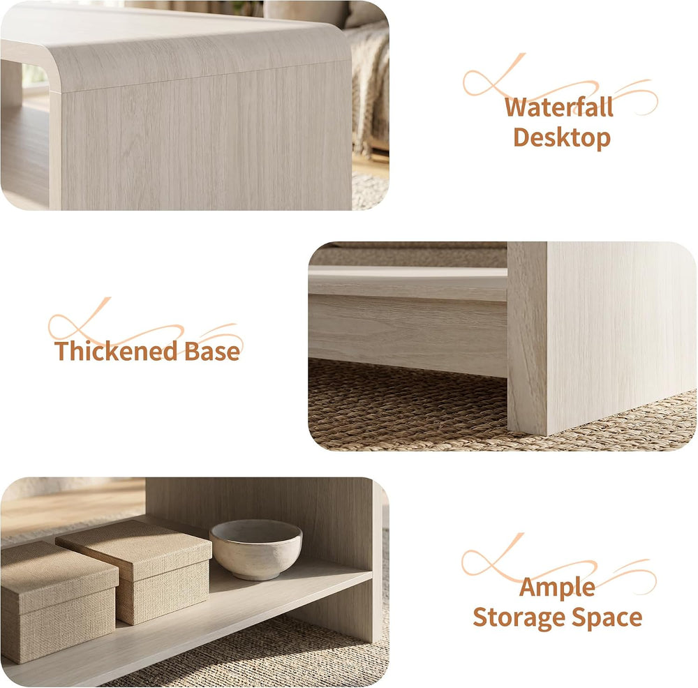 48" Coffee Table with Open Storage Shelf, 2-Tier Minimalist Wooden Coffe...