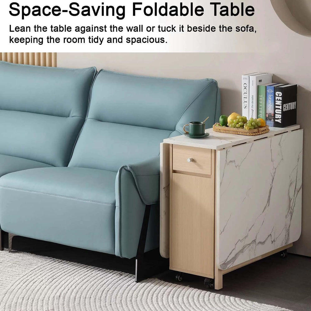 Drop Leaf Table Extendable, Foldable Kitchen Table Space Saving, Folding Dini...