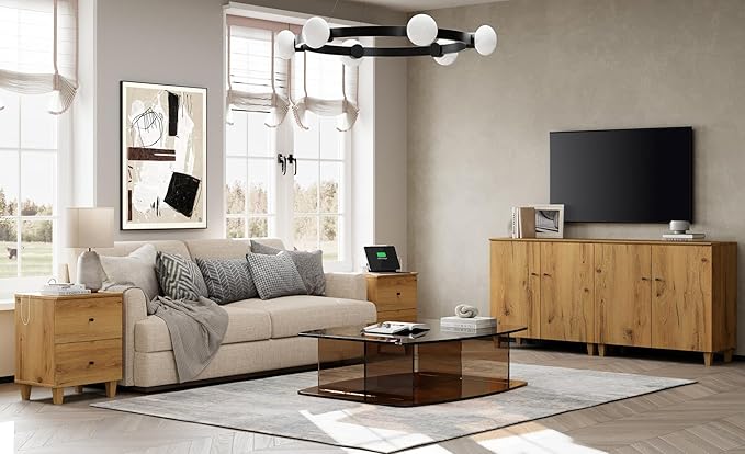 WAMPAT TV Stand Cabinets for TVs up to 75 Inches, 2-in-1 Wood Entertainment C...