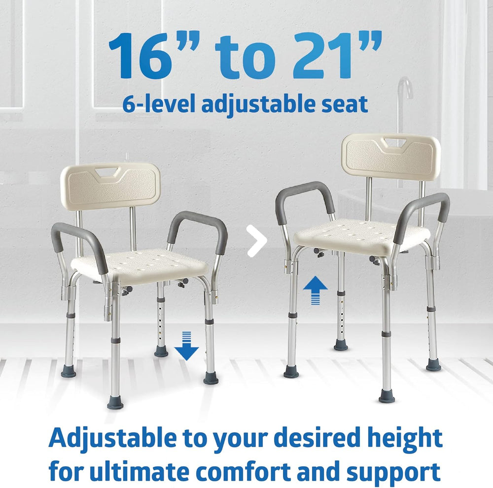 Medline Shower Chair with Backrest and Padded Armrests - 350 lb. capacity, Ba...
