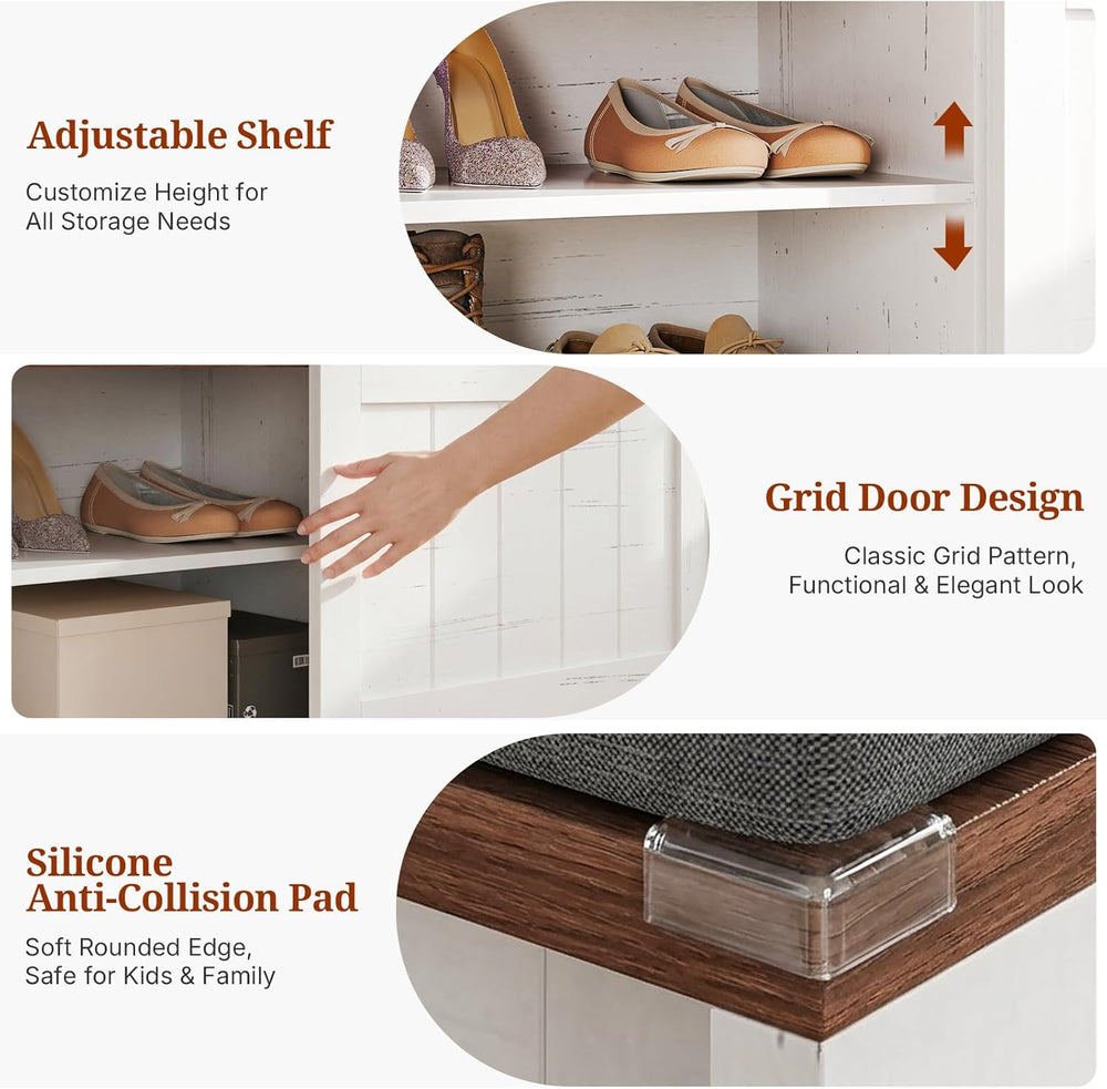 UPOSOJA Farmhouse L Shaped Corner Shoe Storage Bench with Cushion Entryway Sh...