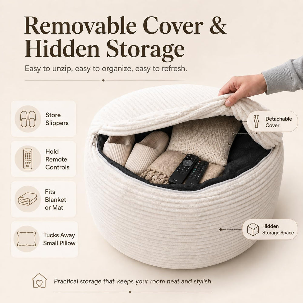 Round Pouf Ottoman Foot Rest 20 X 15 - Floor Pouf for Living Room Seating, So...