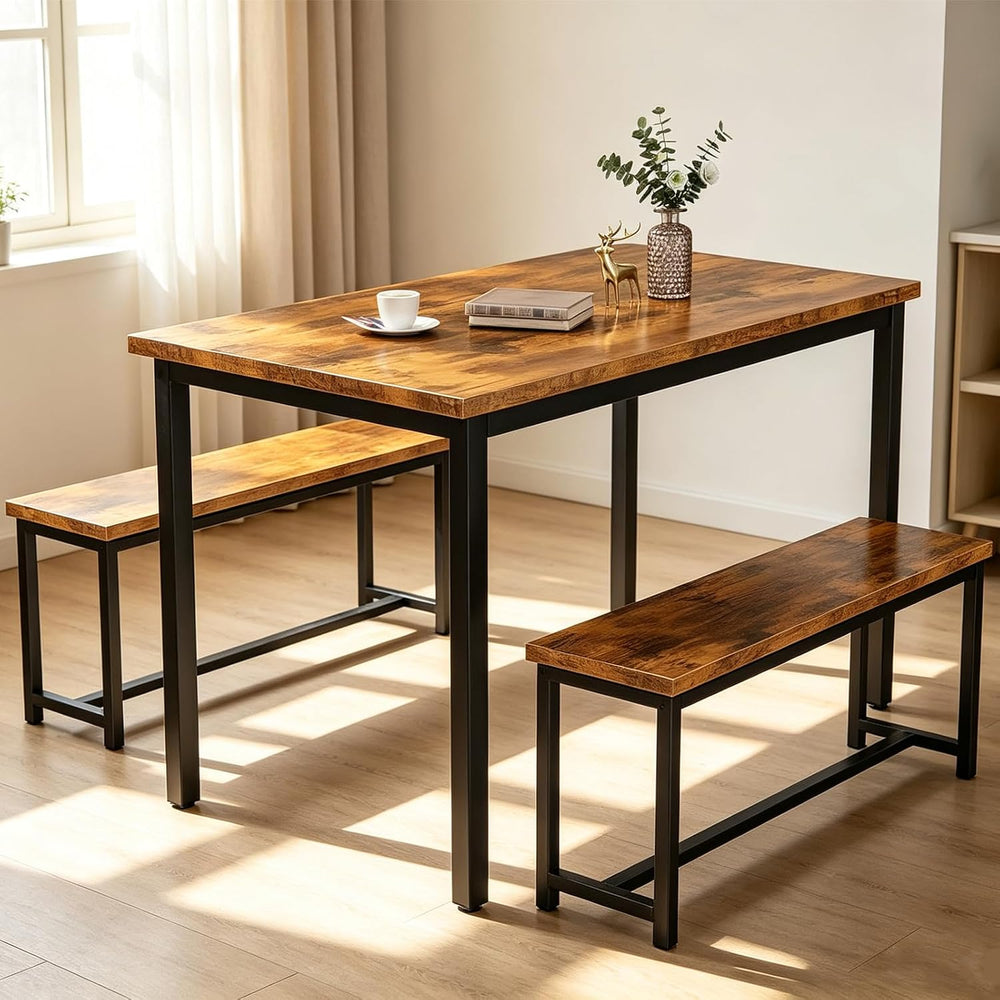 Recaceik 47" Brown Dining Table Set for 4, 3-Piece Kitchen Set
