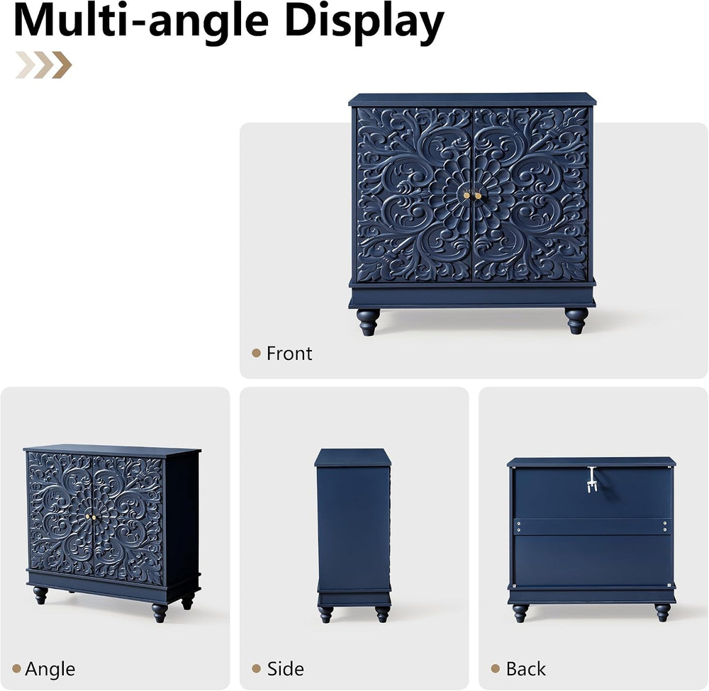 weselon Accent Cabinet with 2 Doors, Luxury Carving Board Storage Sideboard w...