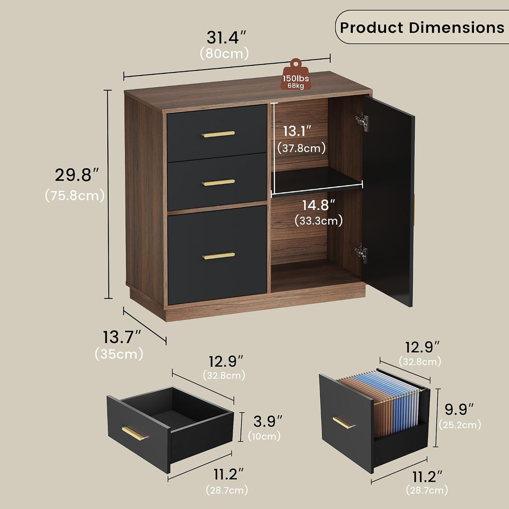 ModernMate Office Storage Cabinet with 3 Drawers, Filing Cabinet for Office |...