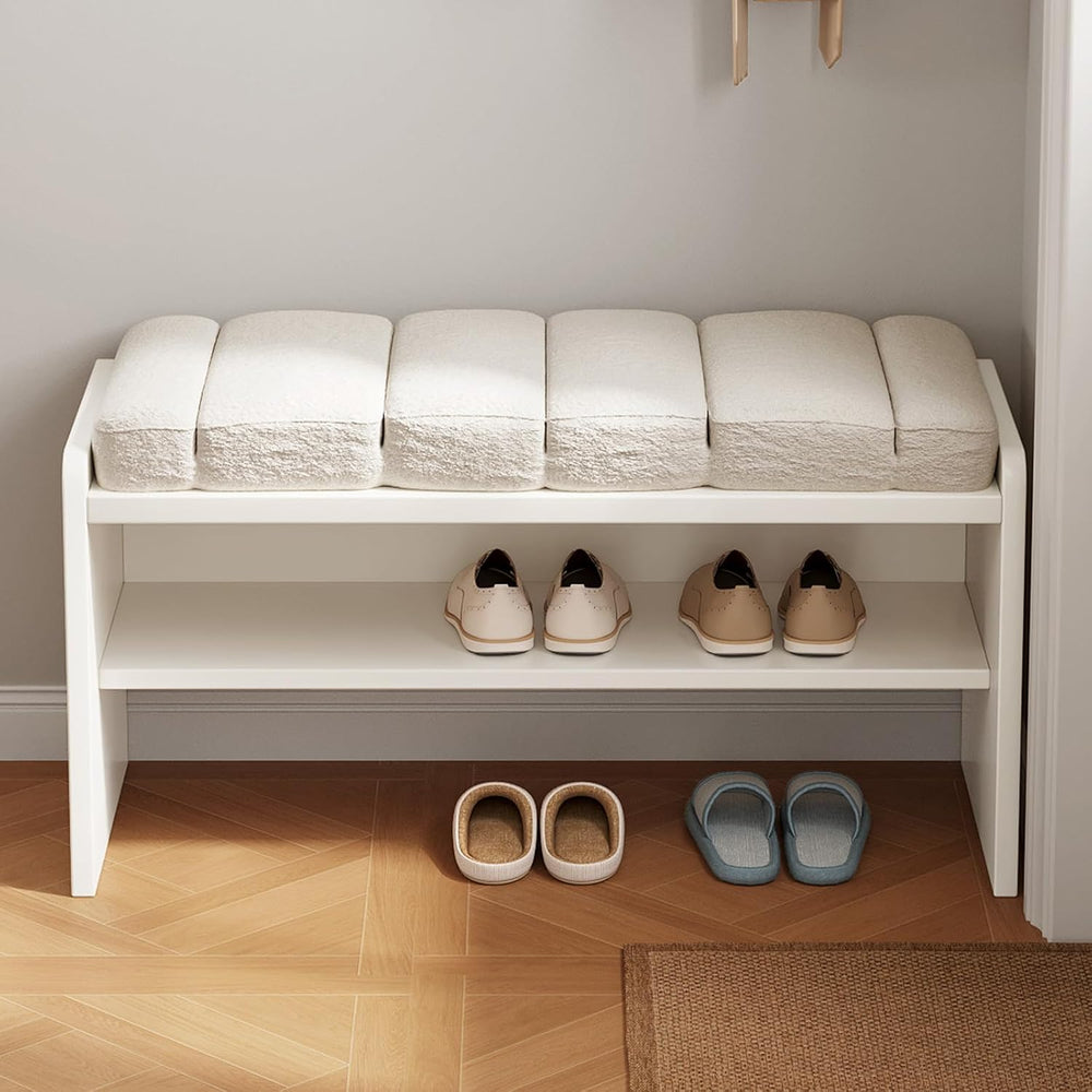 Modern Shoe Bench with Storage, Shoe Rack with Cushion Upholstered Fabric Sho...