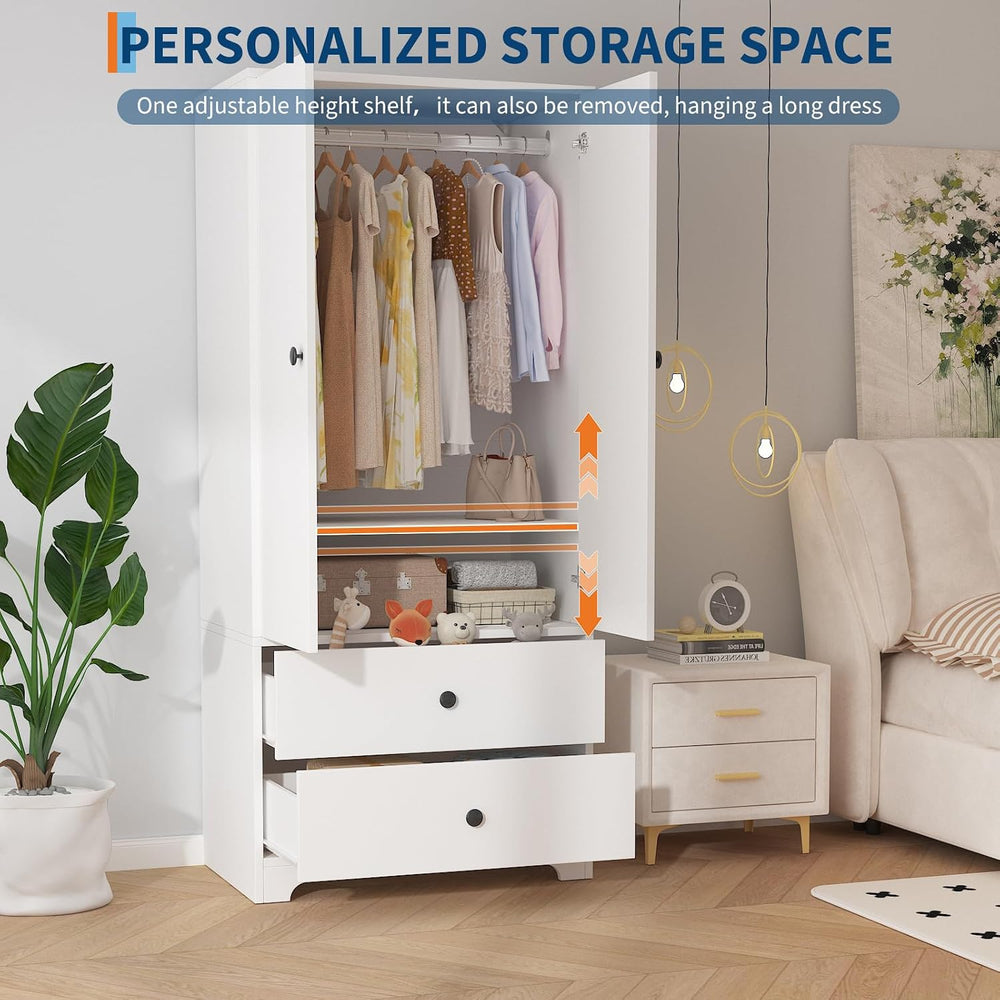 Garvee 71" Armoire Wardrobe Closet, Modern Wooden Bedroom Armoire with 2...