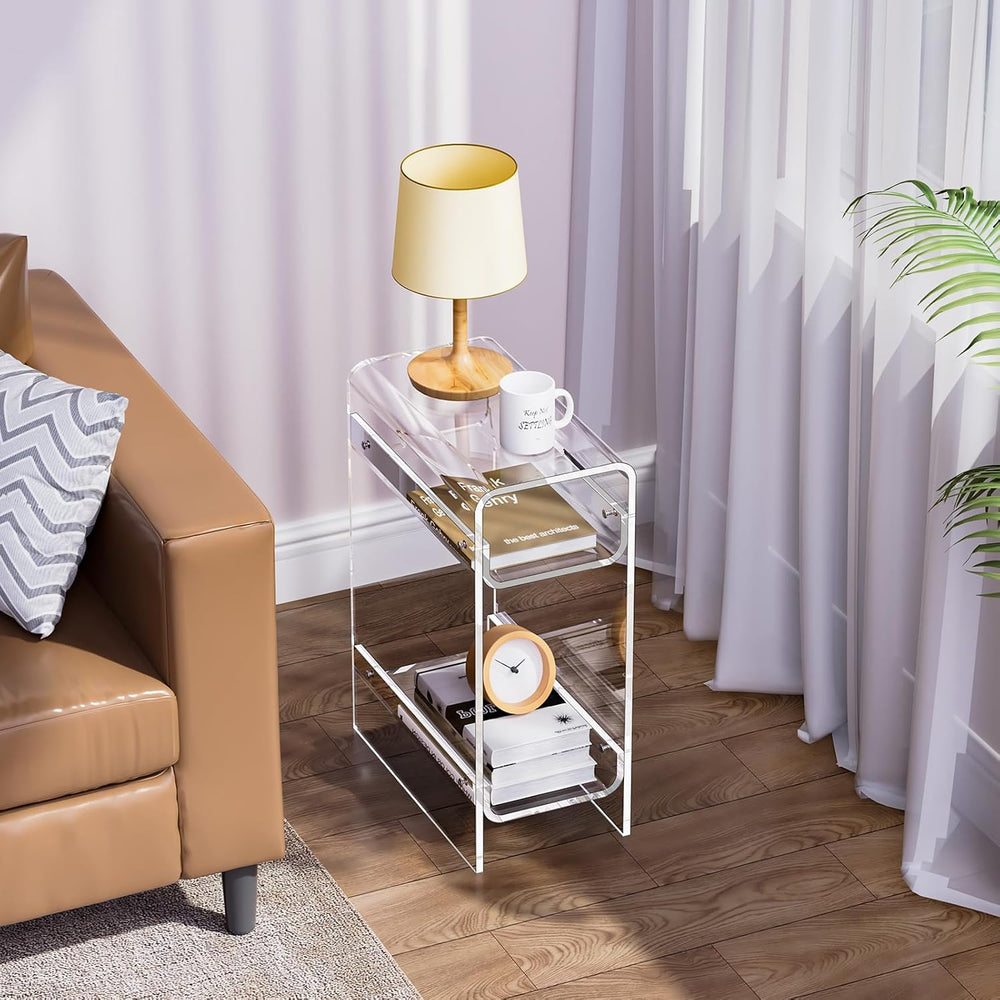 Clear Acrylic Side Table, Narrow Nightstand Bedside Table for Bedroom, Skinny...