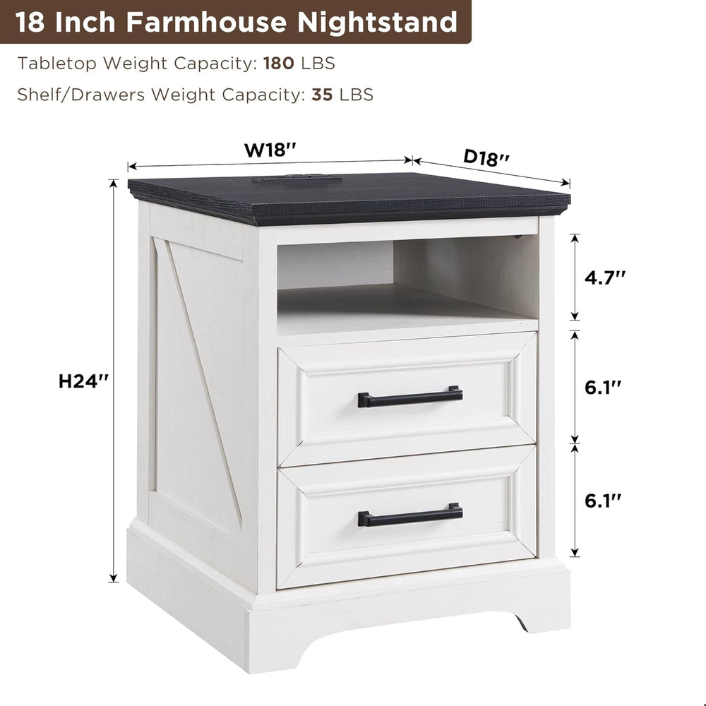 ACCOHOHO 18" Farmhouse Nightstand Set of 2 with Charging Station,End Tab...