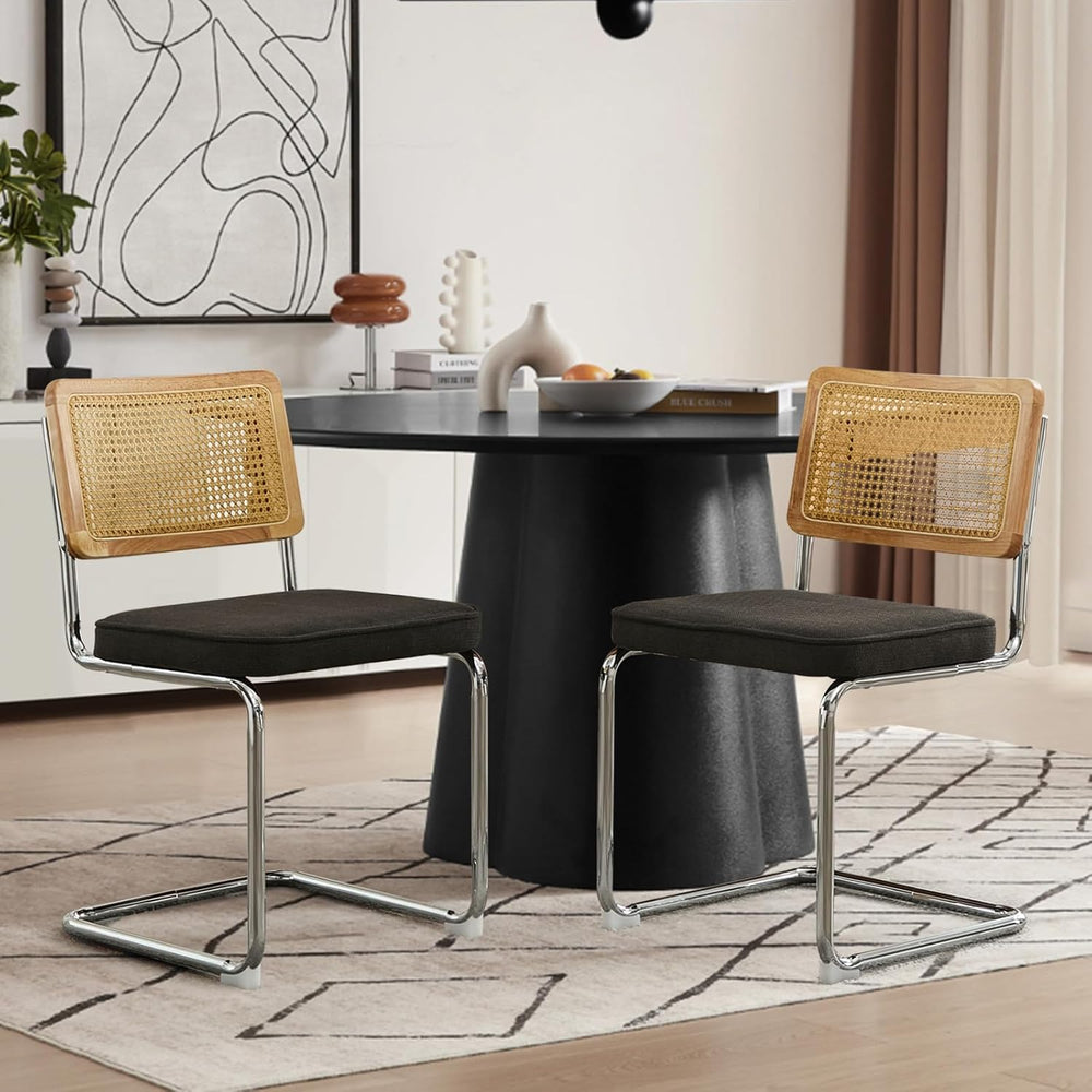 Rattan Dining Chairs Set of 4,Upholstered Mid-Century Modern Dining Room Chai...