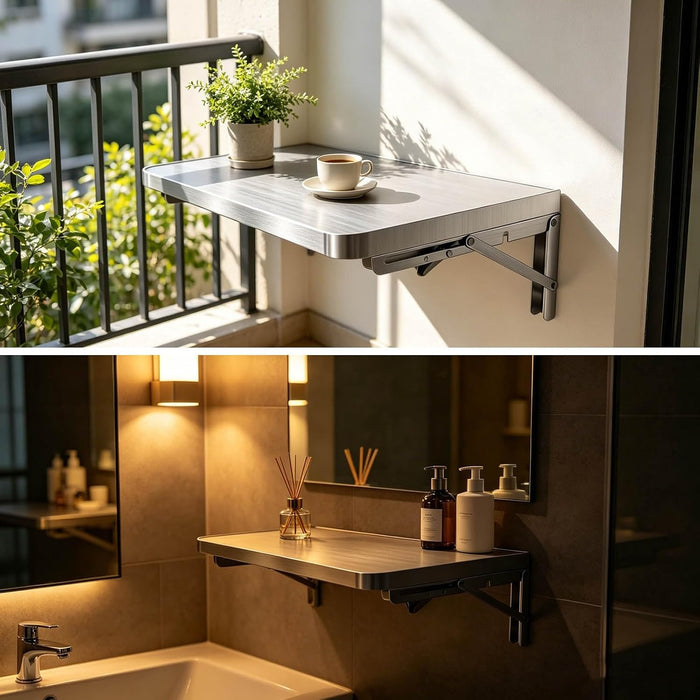304 Stainless Steel Wall Mount Folding Table 16 20 24 28 32 36 40 43 47 51 59 71in Kitchen Storage Shelf Drop Down Heavy Duty Foldable Wall Mount Shelving for Kitchen Balcony(50x40cm/19.7x15.7in)