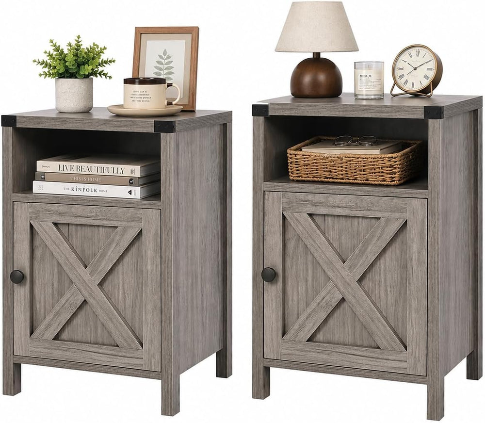 Catrimown Farmhouse End Table, Nightstand Set of 2, Rustic Night Stand with B...