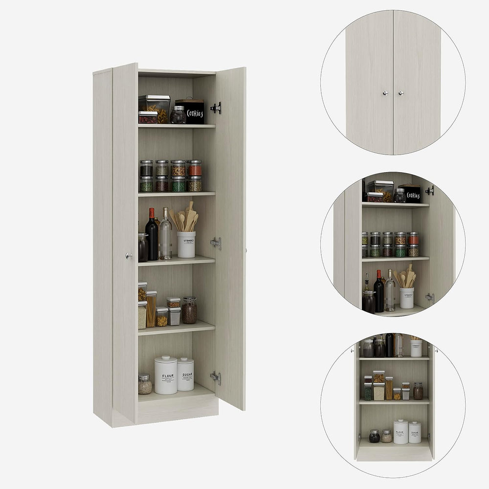 Modern Kitchen Pantry, Beige Storage Cabinet with 5 Shelves & Double Door...