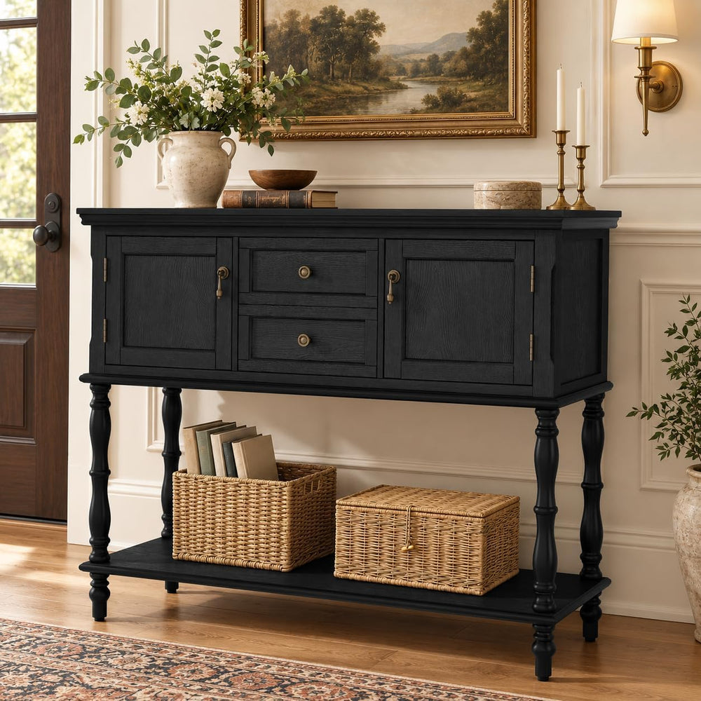 ARTPOWER Console Table with 2 Drawers, Retro Entryway Table with 2 Door